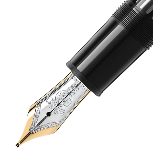 Schwarzer Montblanc Kolbenfüllfederhalter aus Edelharz mit Platin Finish