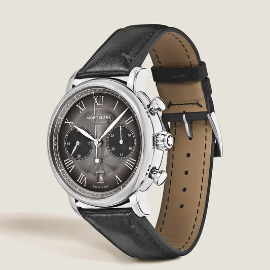 Anthrazitfarbenes Kalbslederarmband Montblanc Star Legacy Chronograph 42 mm von Marco Tomasetta inspiriert von Montblanc Schreibfedern bei Montblanc Boutique erhältlich