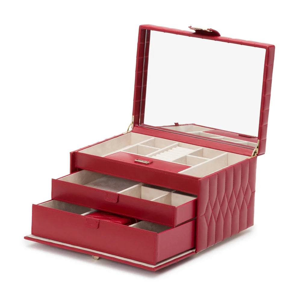 Luxuriöser Caroline Schmuckkoffer mit diamantgestepptem Leder und LusterLoc Innenfutter Juwelier Schroll Kitzbühel Tirol