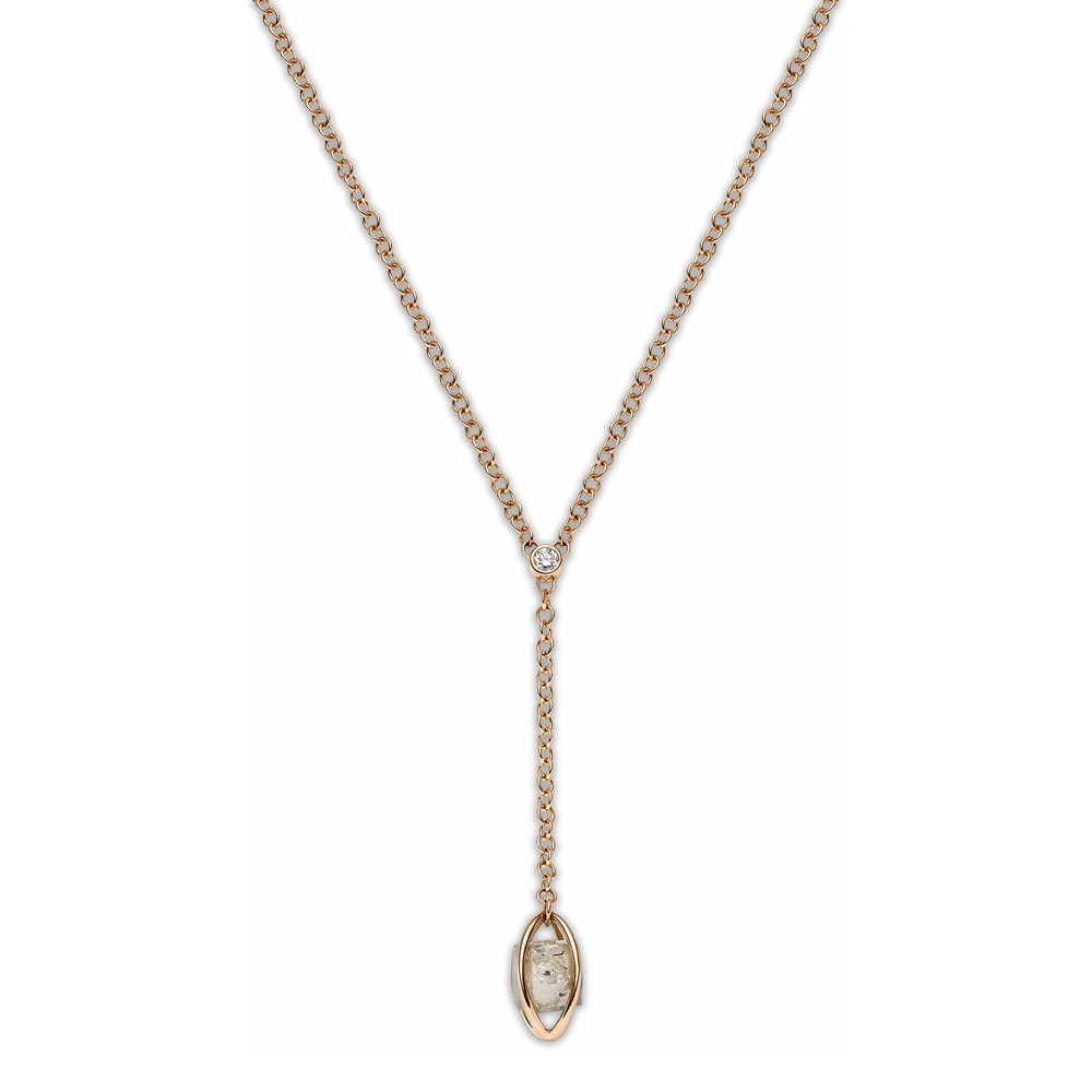 Rough Cut® Y-Collier von Leo Wittwer – Exklusives Collier aus 18 Karat Roségold mit naturbelassenem Rough Cut® Diamant und Brillant, handgefertigt bei Juwelier Schroll in Kitzbühel