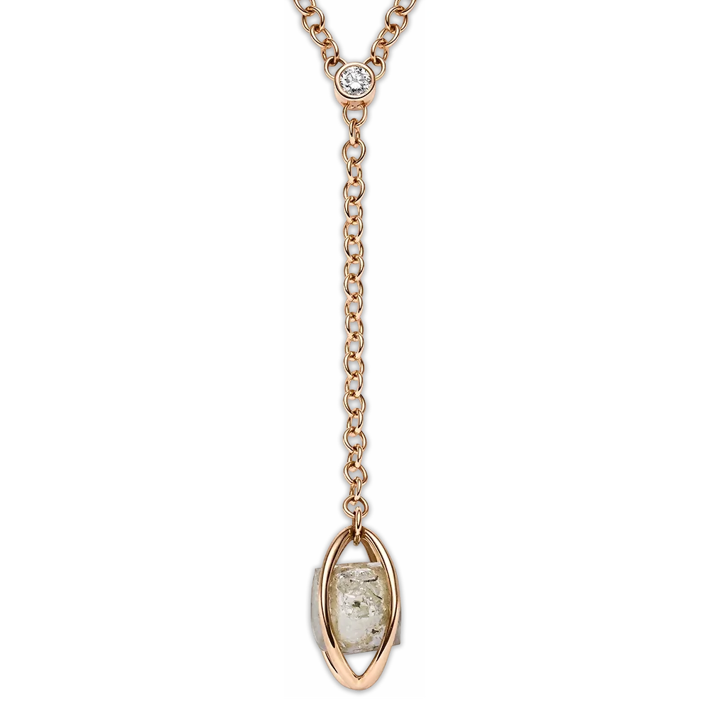 Rough Cut® Y-Collier von Leo Wittwer – Exklusives Collier aus 18 Karat Roségold mit naturbelassenem Rough Cut® Diamant und Brillant, handgefertigt bei Juwelier Schroll in Kitzbühel