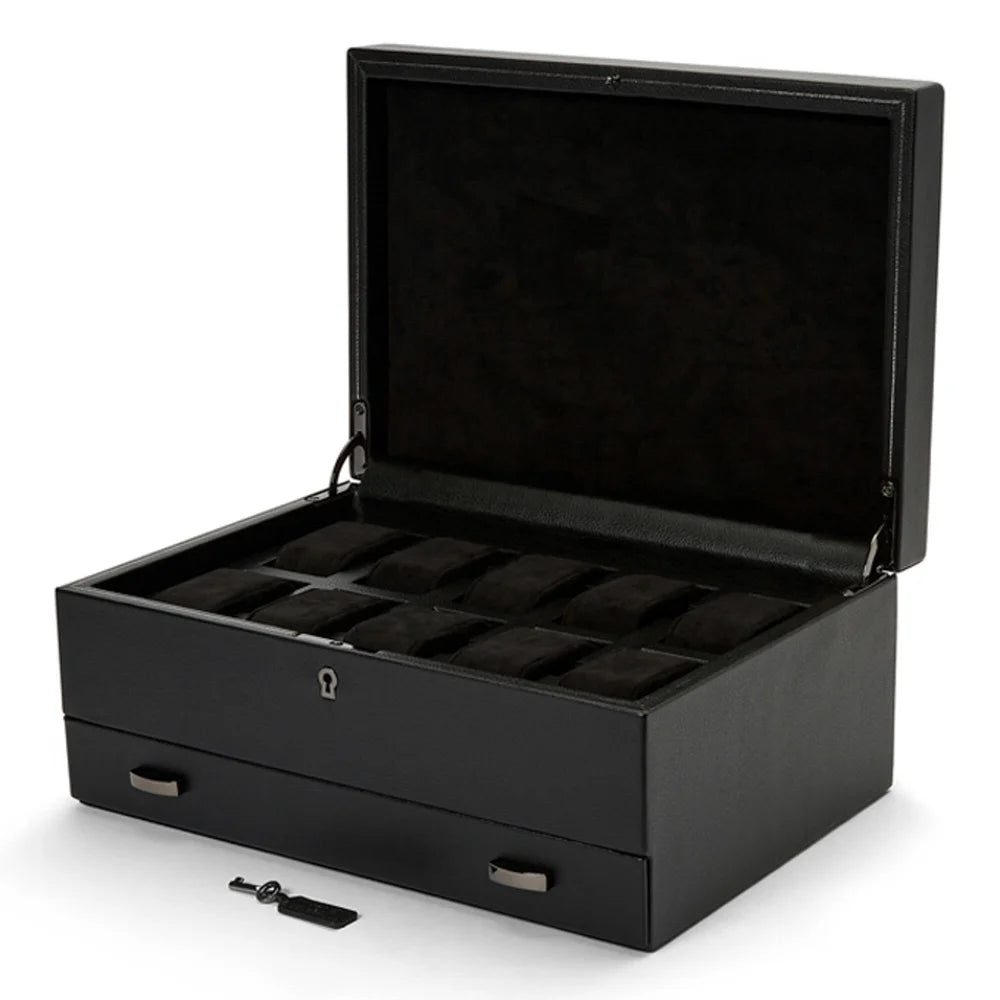Uhren Box für 10 Uhren mit Schublade schwarz