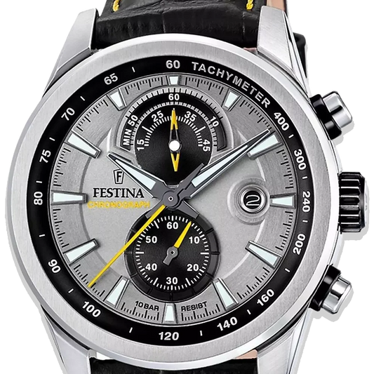 Festina Timeless Chronograph Herren F20695/4 Silber • Lederarmband