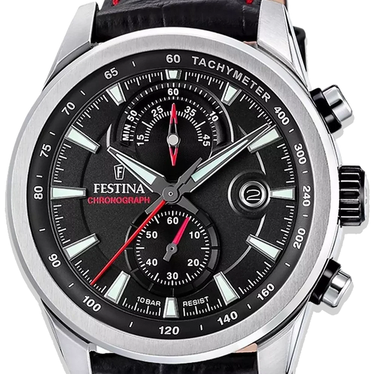 Festina Timeless Chronograph Herren F20695/6 Black • Lederarmband