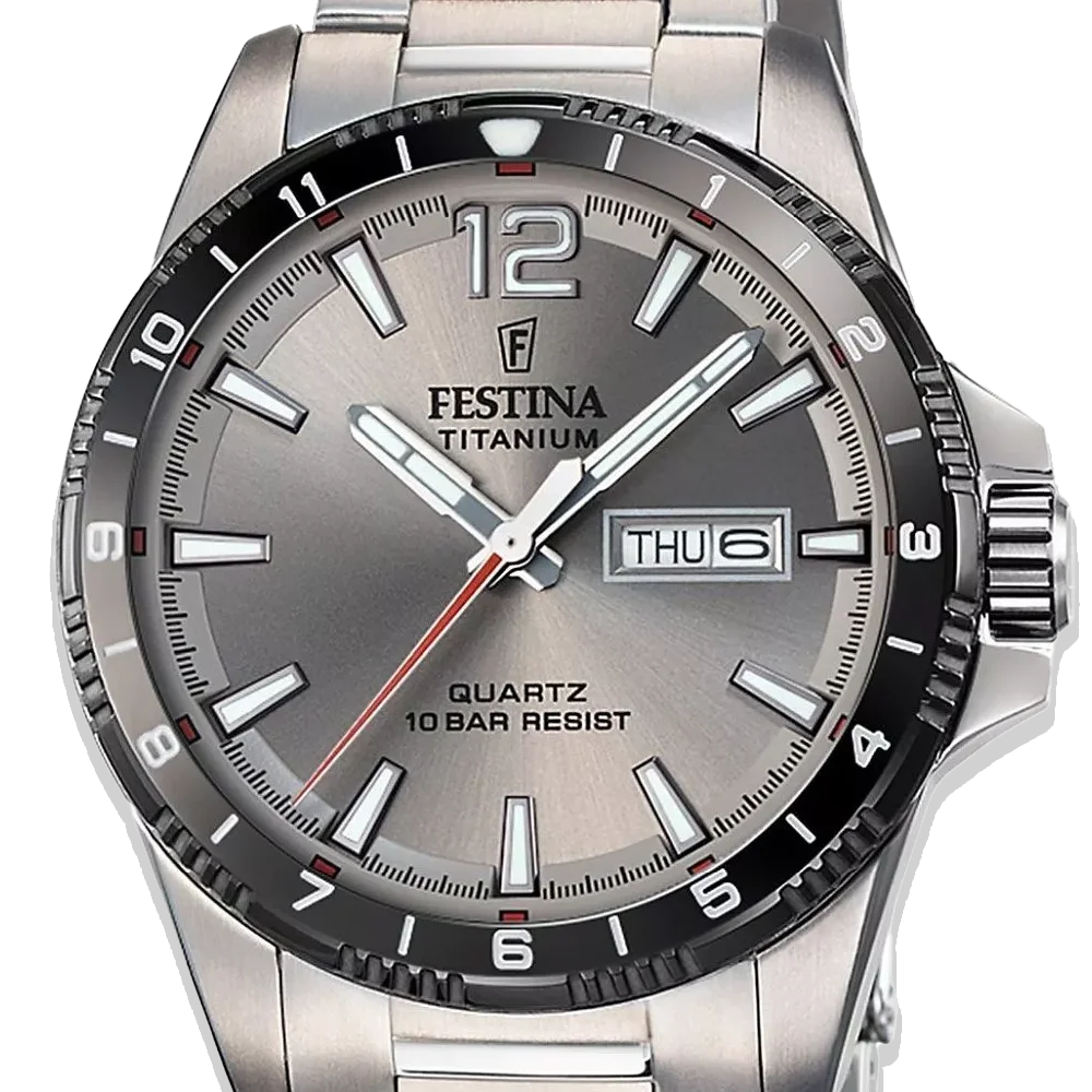 Festina Herrenarmbanduhr F20698/1 – Graues Titanarmband, großes kontrastreiches Zifferblatt mit klaren Zeigern, erhältlich bei Juwelier Schroll
