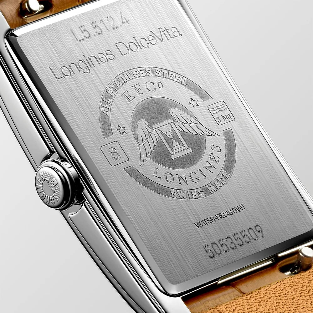 Longines DolceVita Damenuhr – Beiges Zifferblatt, Edelstahlarmband, zertifizierte Authentizität bei Juwelier Schroll in Tirol