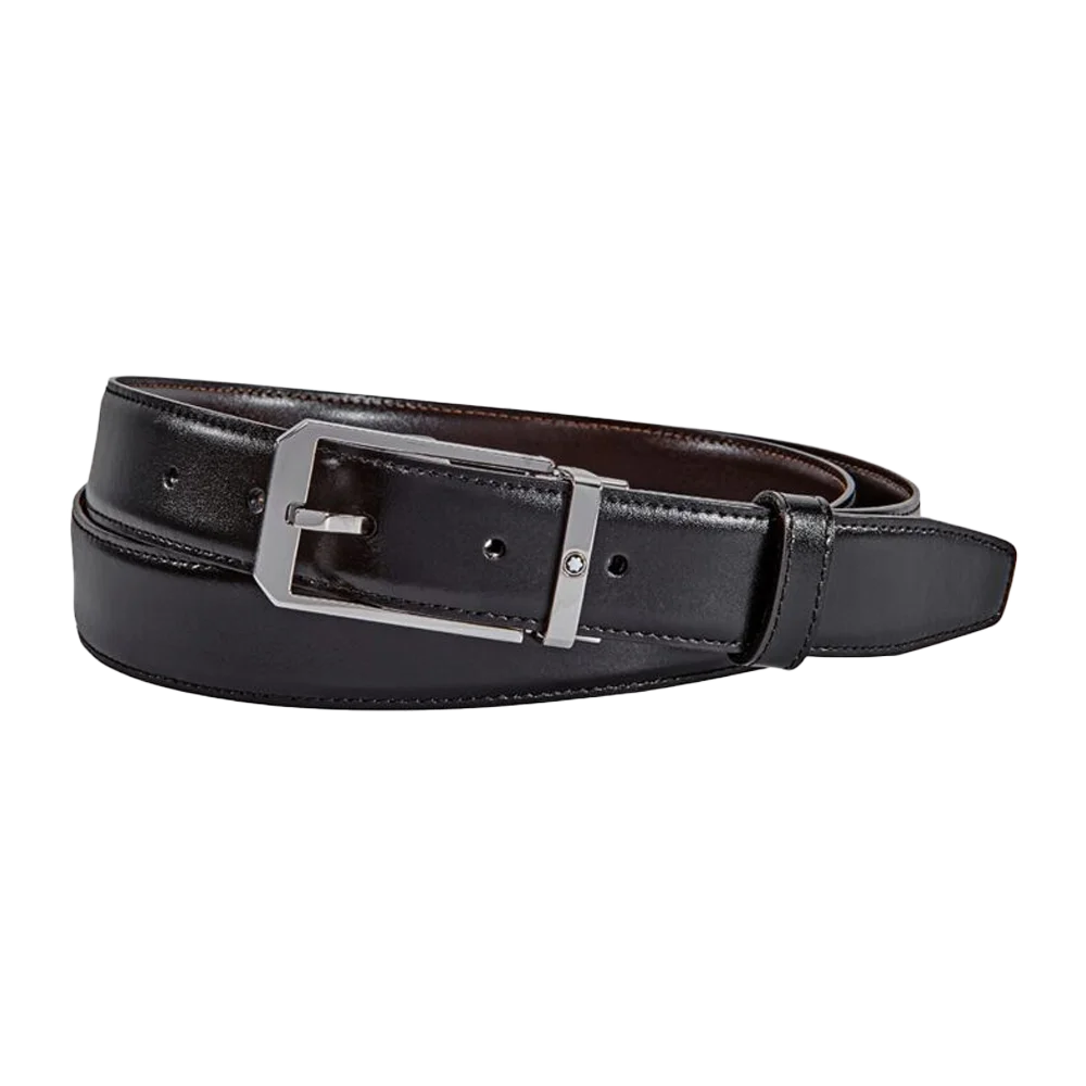 Montblanc® Gürtelset in Ebenholz/Schwarz – 2 verschiedene Schnallen – Leder – 30mm breit
