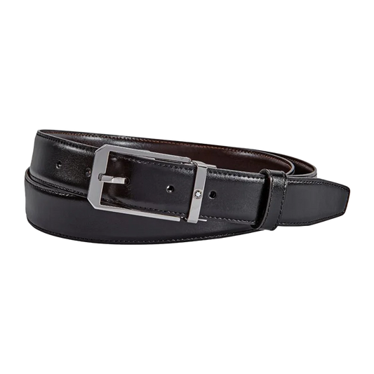 Montblanc® Gürtelset in Ebenholz/Schwarz – 2 verschiedene Schnallen – Leder – 30mm breit