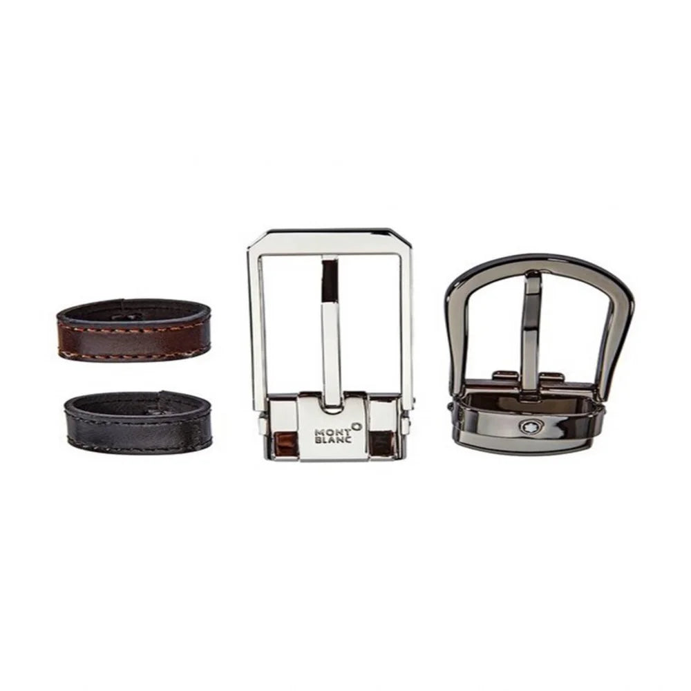 Montblanc® Gürtelset in Ebenholz/Schwarz – 2 verschiedene Schnallen – Leder – 30mm breit