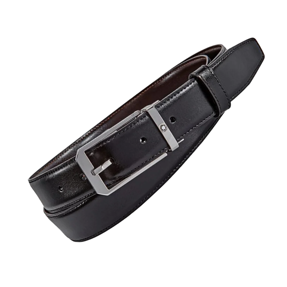 Montblanc® Gürtelset in Ebenholz/Schwarz – 2 verschiedene Schnallen – Leder – 30mm breit