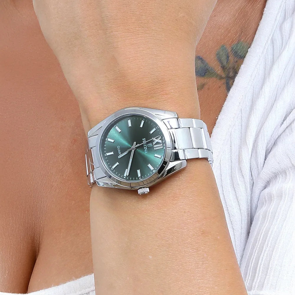 Festina Damen Uhr Boyfriend Alegria F20622/4 Grün, Edelstahl Armband