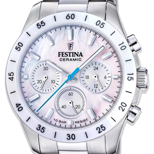 Festina Ceramic Uhr • Unisex F20693/1 • Perlmutt Weiß • Edelstahlarmband