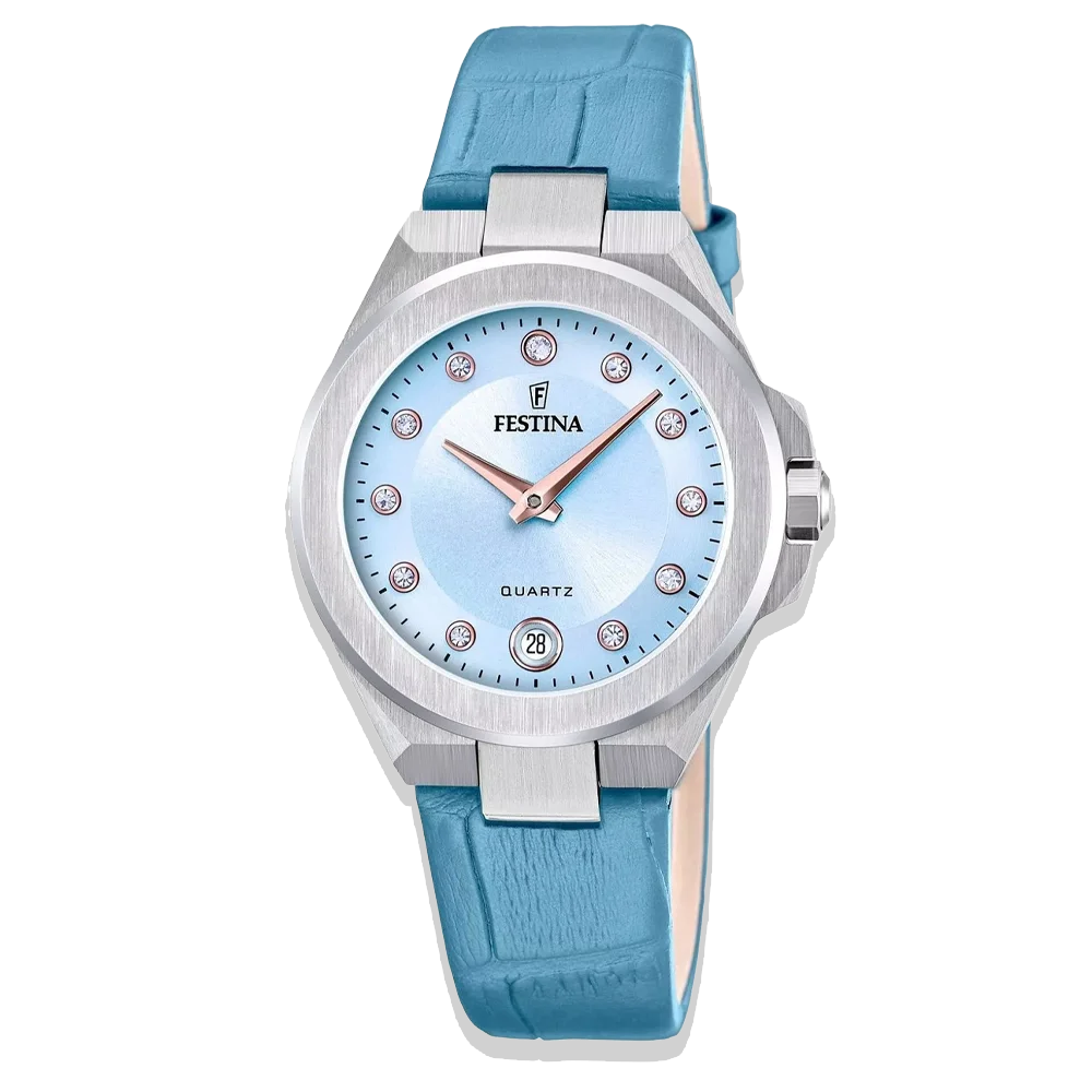 Festina Damen Mademoiselle F20701/3 Hellblau mit Lederarmband