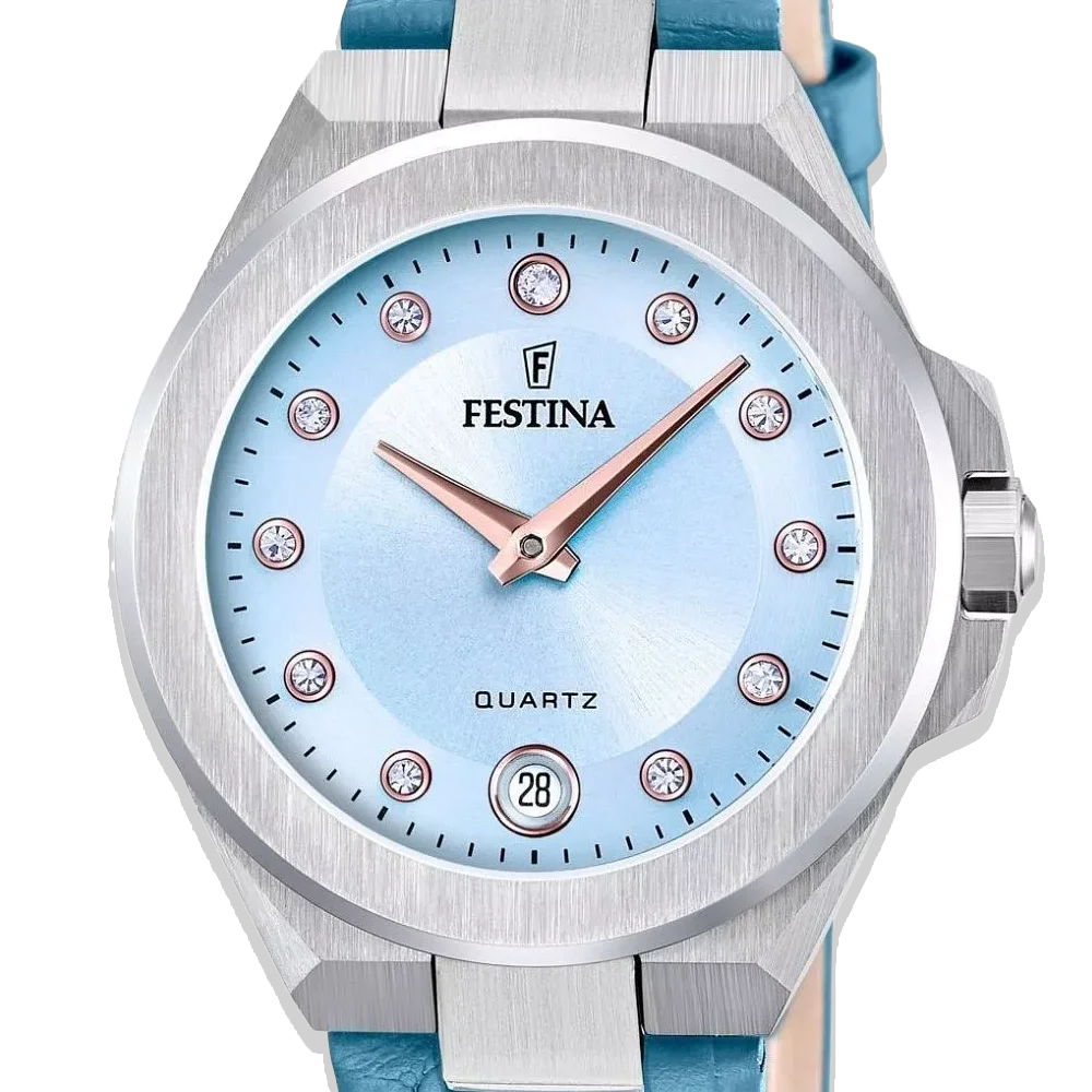Festina Damen Mademoiselle F20701/3 Hellblau mit Lederarmband