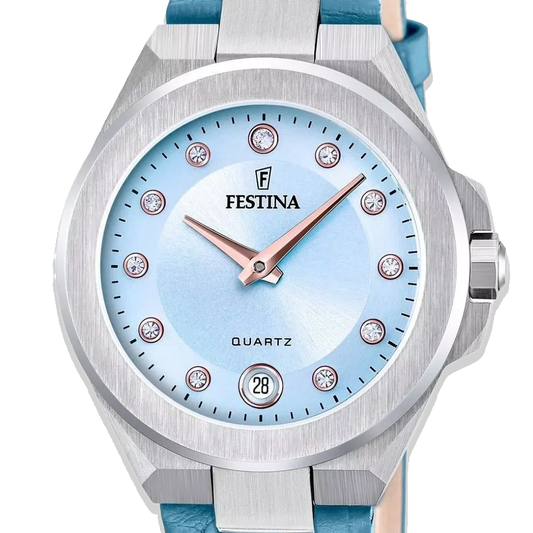 Festina Damen Mademoiselle F20701/3 Hellblau mit Lederarmband