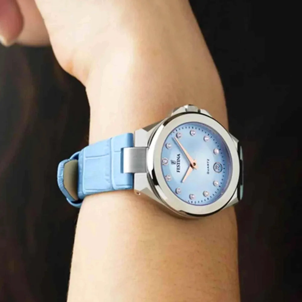 Festina Damen Mademoiselle F20701/3 Hellblau mit Lederarmband