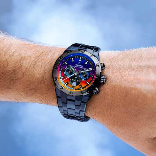 Exklusive Festina Herrenuhr Chronograph blau Edelstahl Juwelier Schroll Tirol