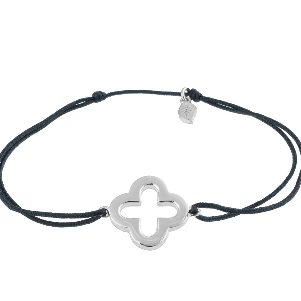 KitzSpirit© graues Glücksarmbändchen mit Kleeblatt in Silber - Band Schwarz