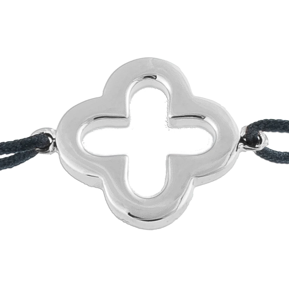 KitzSpirit© graues Glücksarmbändchen mit Kleeblatt in Silber - Band Schwarz