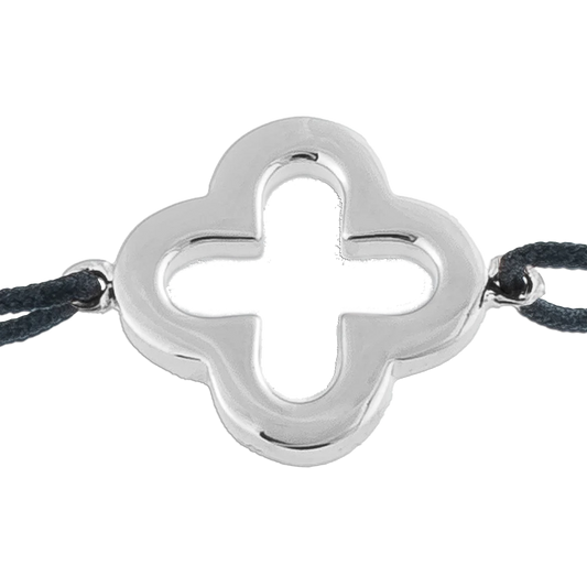 KitzSpirit© graues Glücksarmbändchen mit Kleeblatt in Silber - Band Schwarz