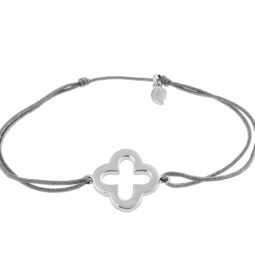 KitzSpirit© graues Glücksarmbändchen mit Kleeblatt in Silber - Band Grau