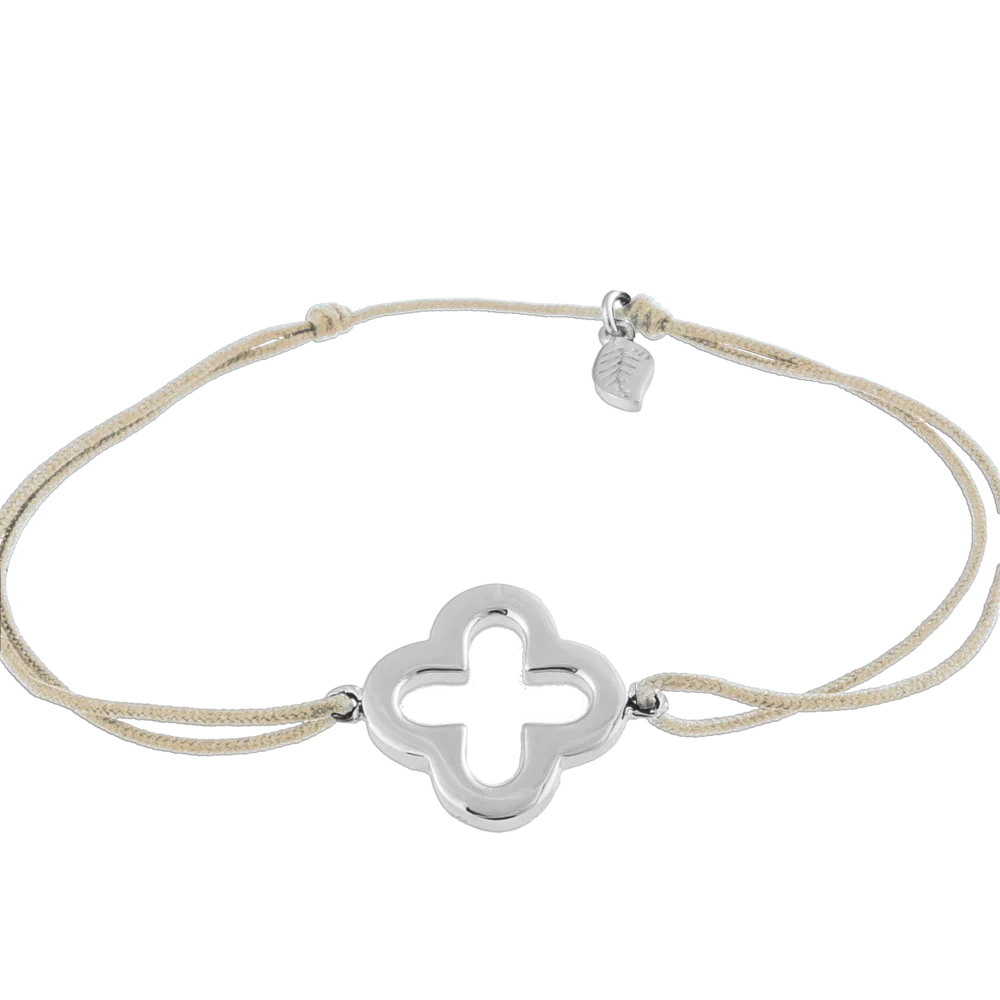 KitzSpirit© graues Glücksarmbändchen mit Kleeblatt in Silber - Band Beige