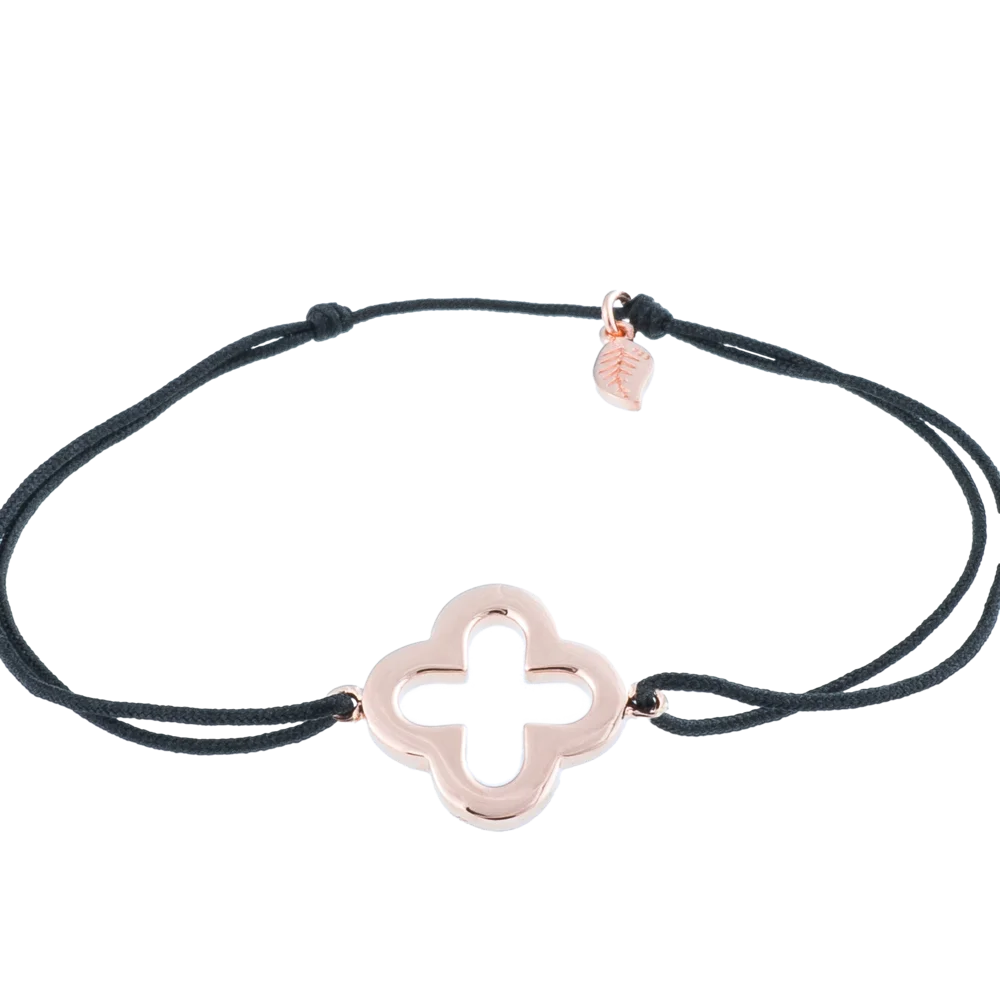 KitzSpirit© Glücksarmbändchen mit Kleeblatt in Rosé Gold - Band Schwarz