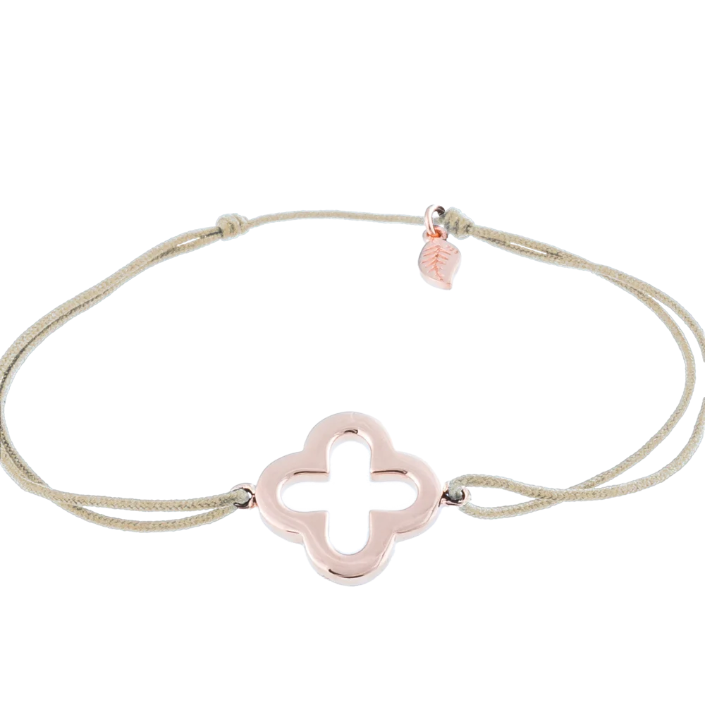 KitzSpirit© Glücksarmbändchen mit Kleeblatt in Rosé Gold - Band Beige