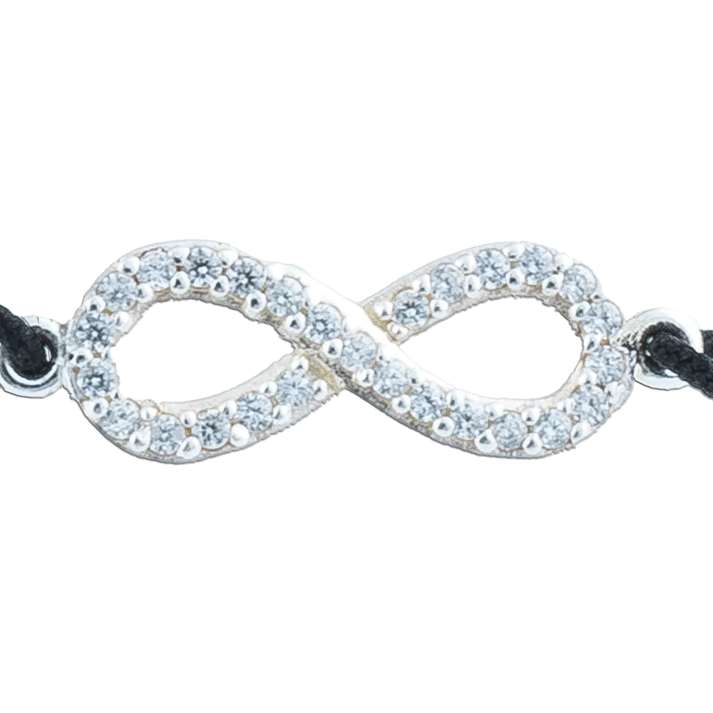 KitzSpirit© Unendlich-Zeichen Glücksarmbändchen mit Zirkonia in Silber - Band Schwarz