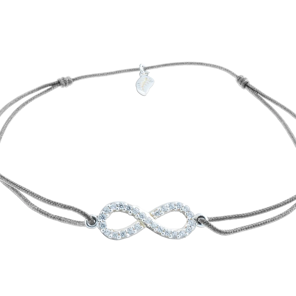 KitzSpirit© Unendlich-Zeichen Glücksarmbändchen mit Zirkonia in Silber - Band Grau