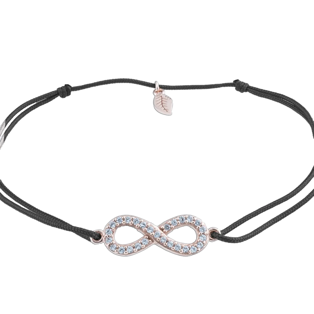KitzSpirit© Unendlich-Zeichen Glücksarmbändchen mit Zirkonia in Rosé Gold vergoldet - Band Schwarz