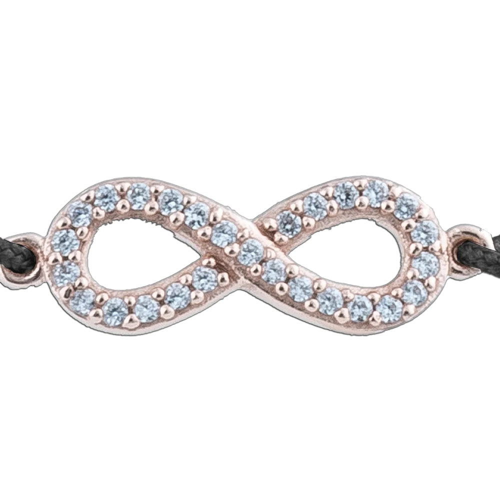 KitzSpirit© Unendlich-Zeichen Glücksarmbändchen mit Zirkonia in Rosé Gold vergoldet - Band Schwarz