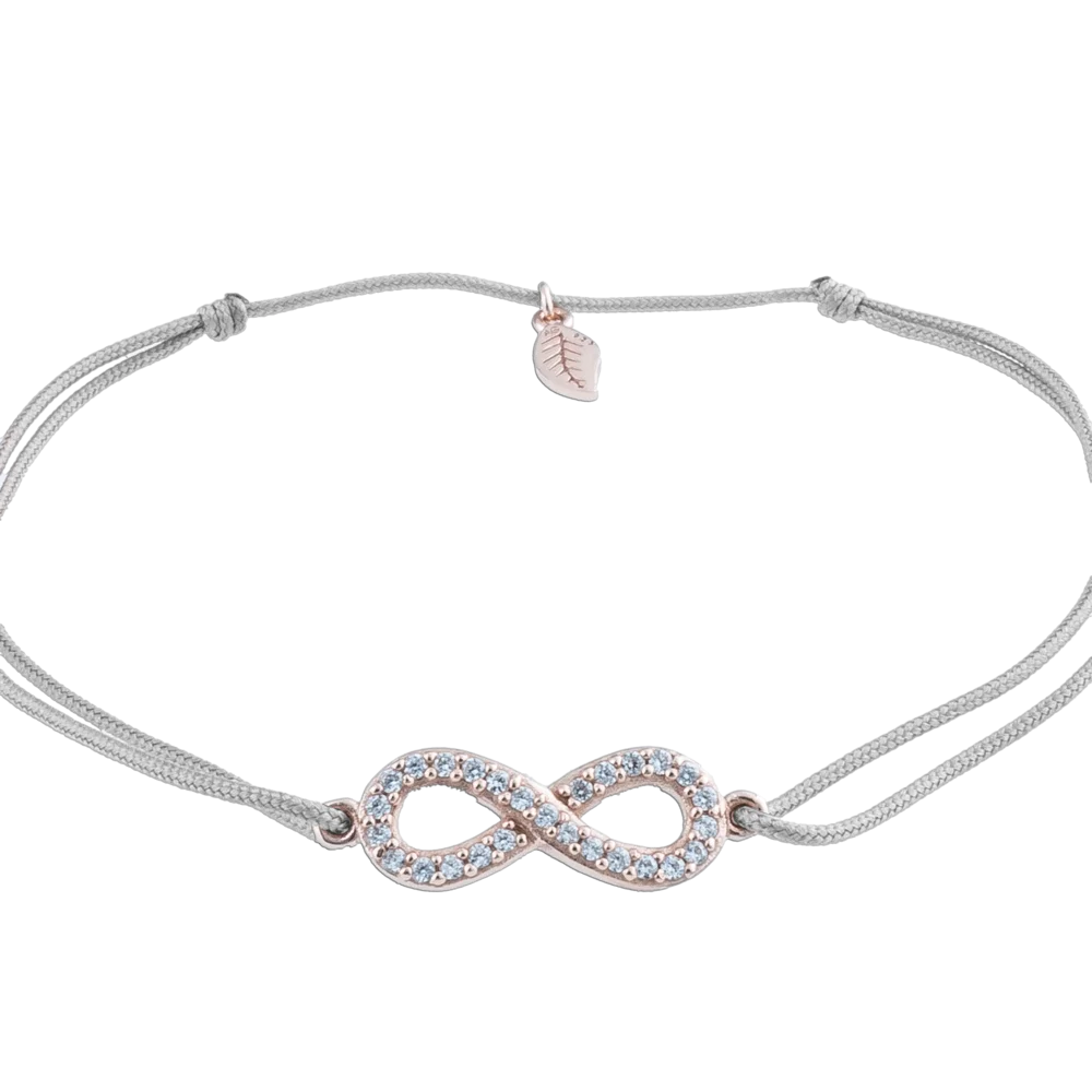 KitzSpirit© Unendlich-Zeichen Glücksarmbändchen mit Zirkonia in Rosé Gold vergoldet - Band Grau