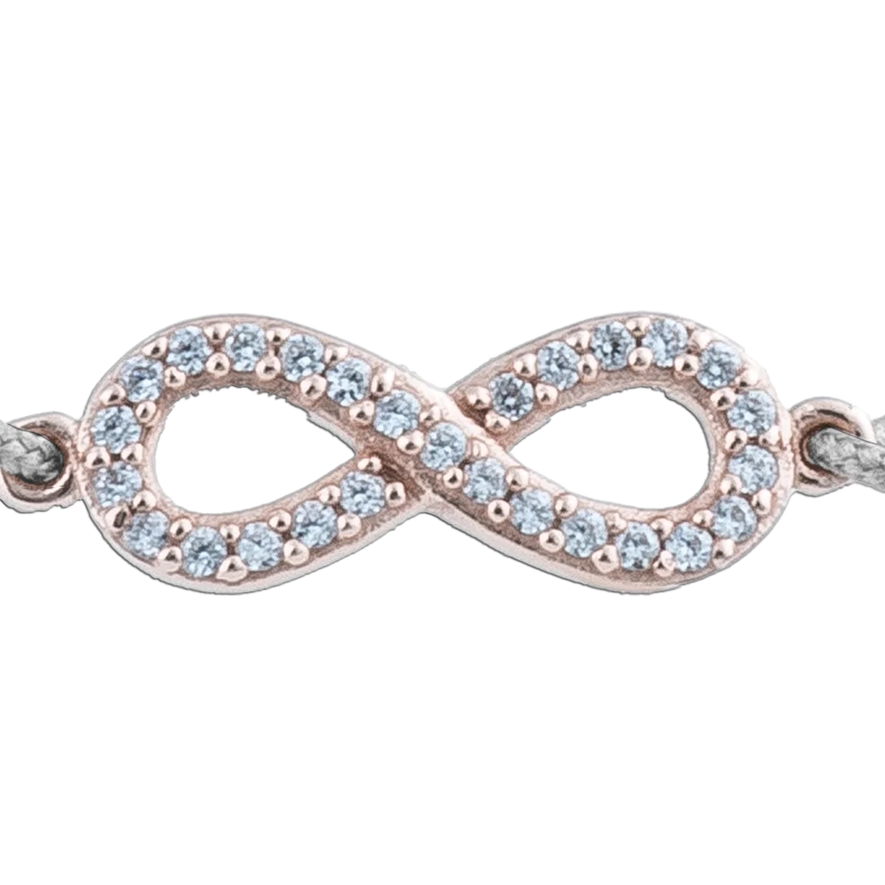 KitzSpirit© Unendlich-Zeichen Glücksarmbändchen mit Zirkonia in Rosé Gold vergoldet - Band Grau