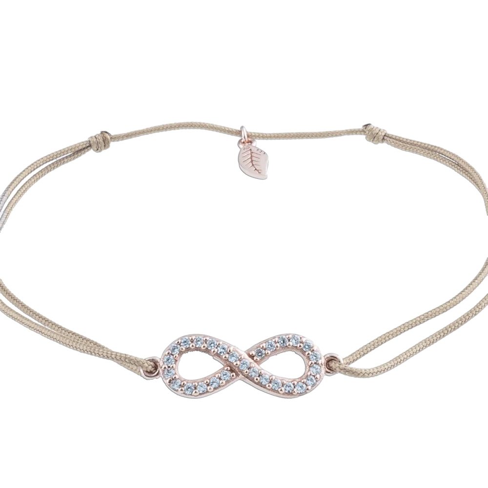 KitzSpirit© Unendlich-Zeichen Glücksarmbändchen mit Zirkonia in Rosé Gold vergoldet - Band Beige