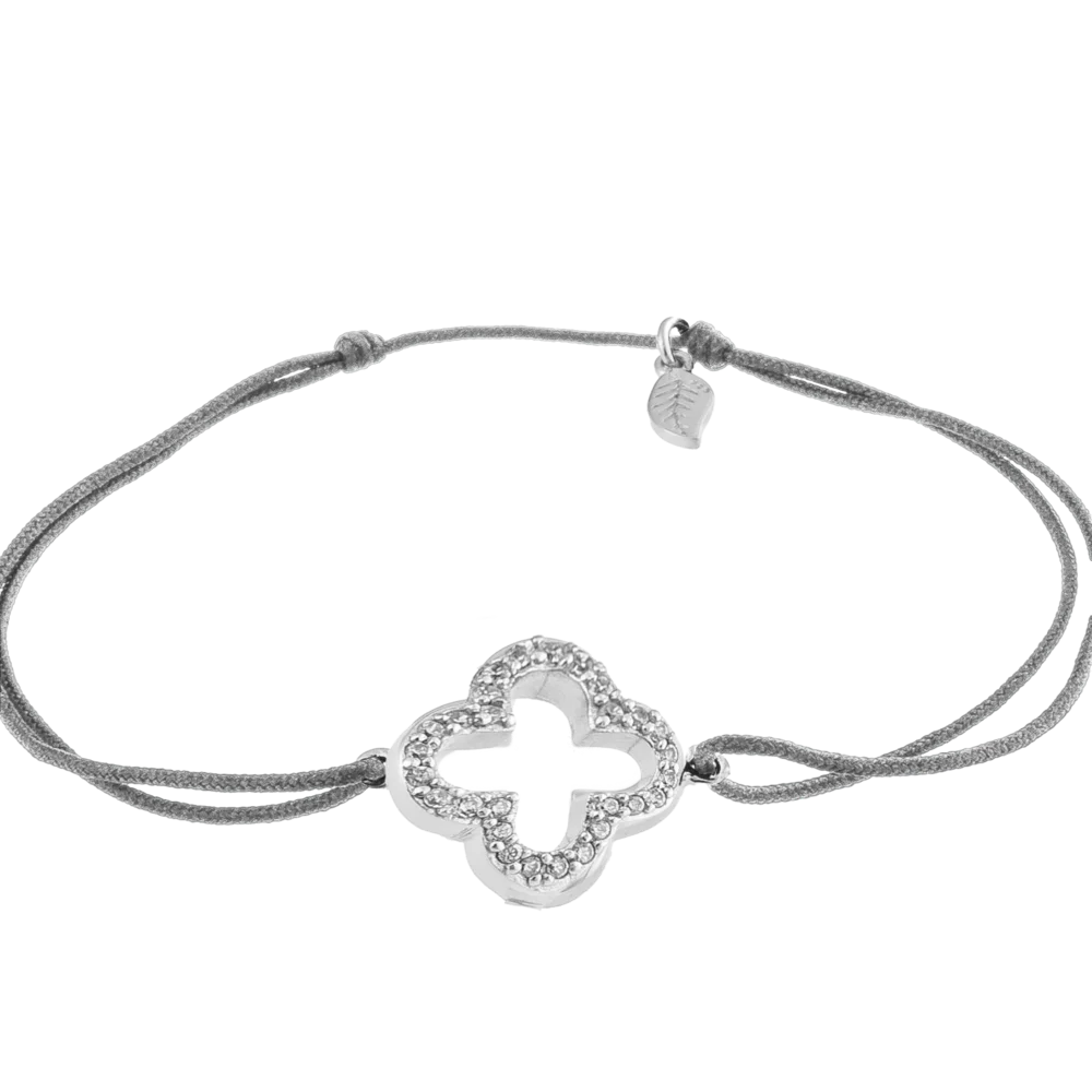 KitzSpirit© Glücksarmbändchen mit Kleeblatt mit Zirkonia in Silber - Band Grau