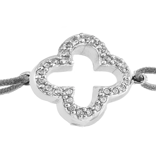 KitzSpirit© Glücksarmbändchen mit Kleeblatt mit Zirkonia in Silber - Band Grau