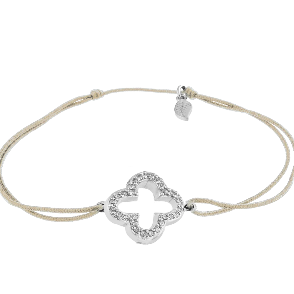 KitzSpirit© Glücksarmbändchen mit Kleeblatt mit Zirkonia in Silber - Band Beige