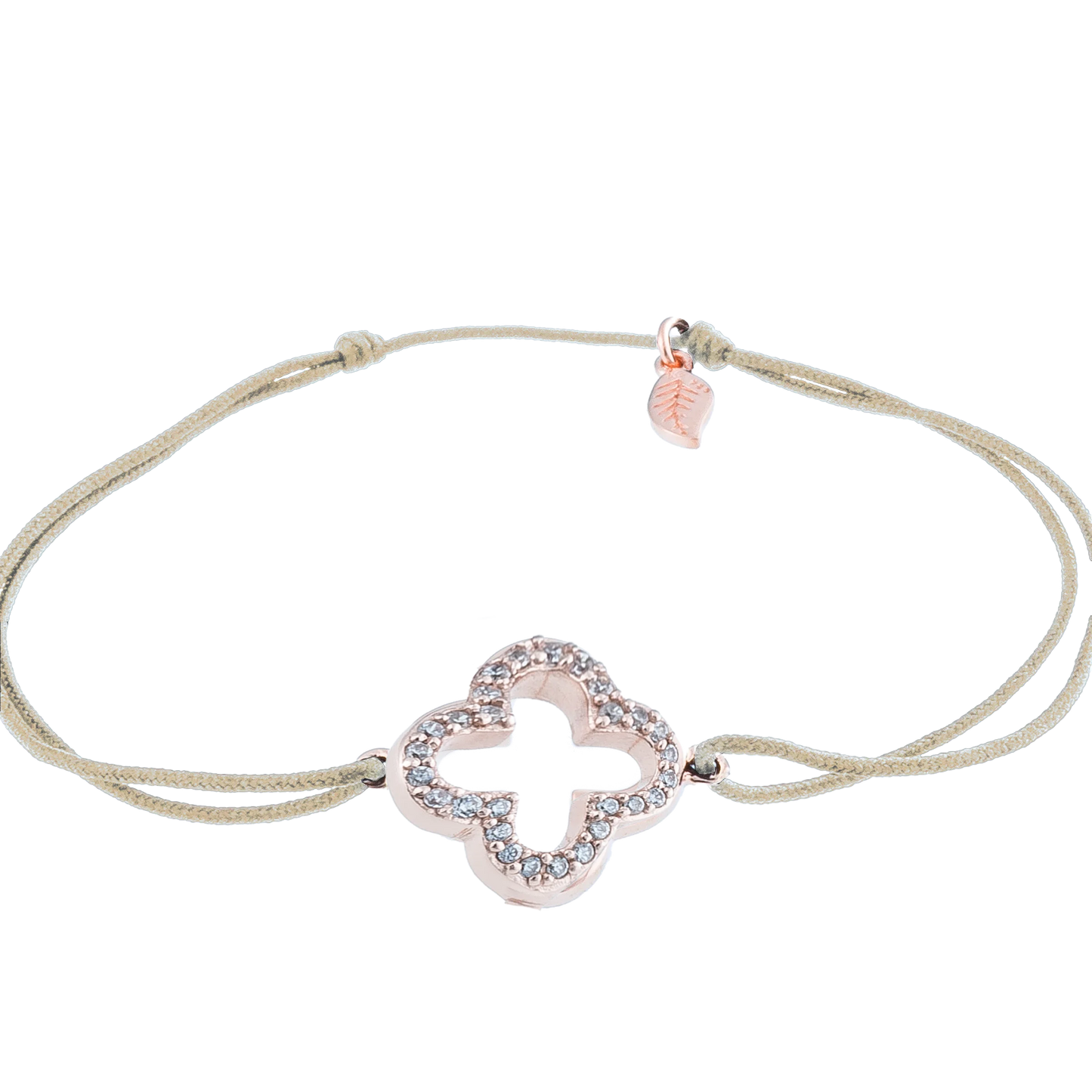 KitzSpirit© Glücksarmbändchen mit Kleeblatt mit Zirkonia in Rosé Gold vergoldet - Band Beige