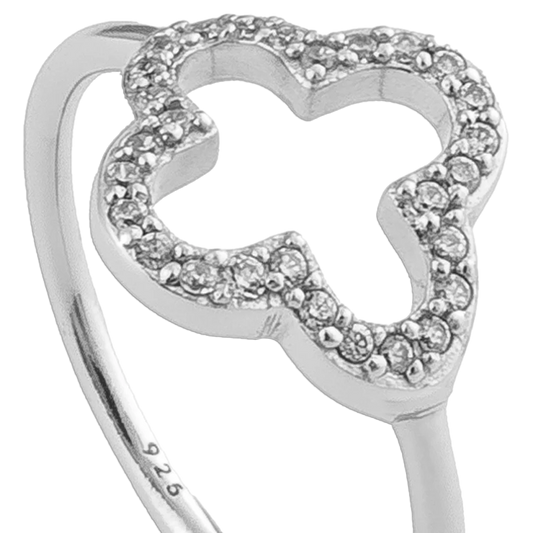 KitzSpirit© Glücksring mit Kleeblatt & Zirkonia – 925er-Sterling-Silber – Symbol für Glück und Stil