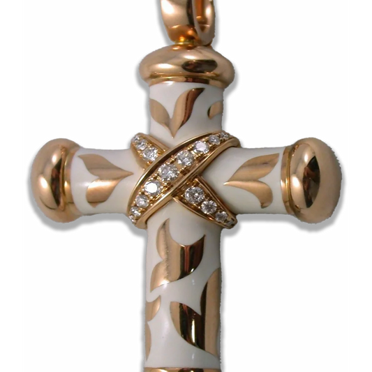 Crosses – Anhänger Roségold · weiß-goldenes Kaltemaille