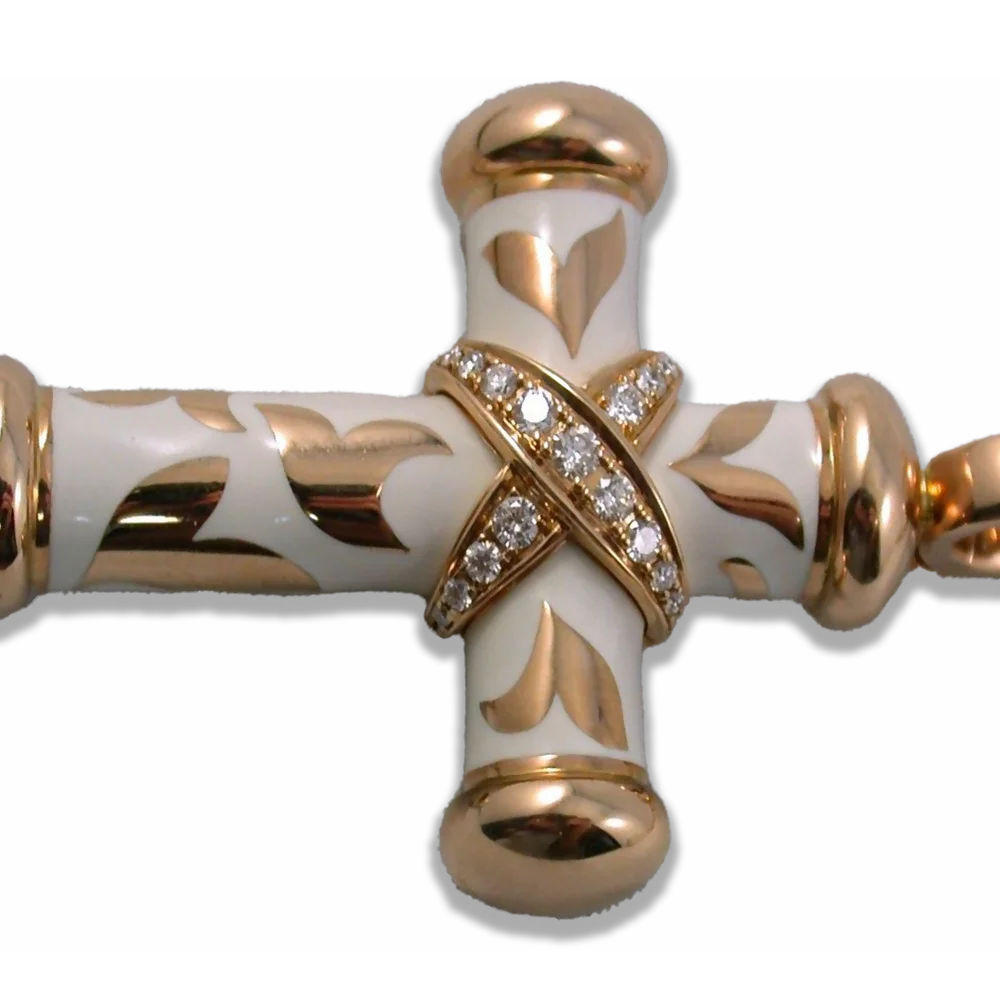 Crosses – Anhänger Roségold · weiß-goldenes Kaltemaille