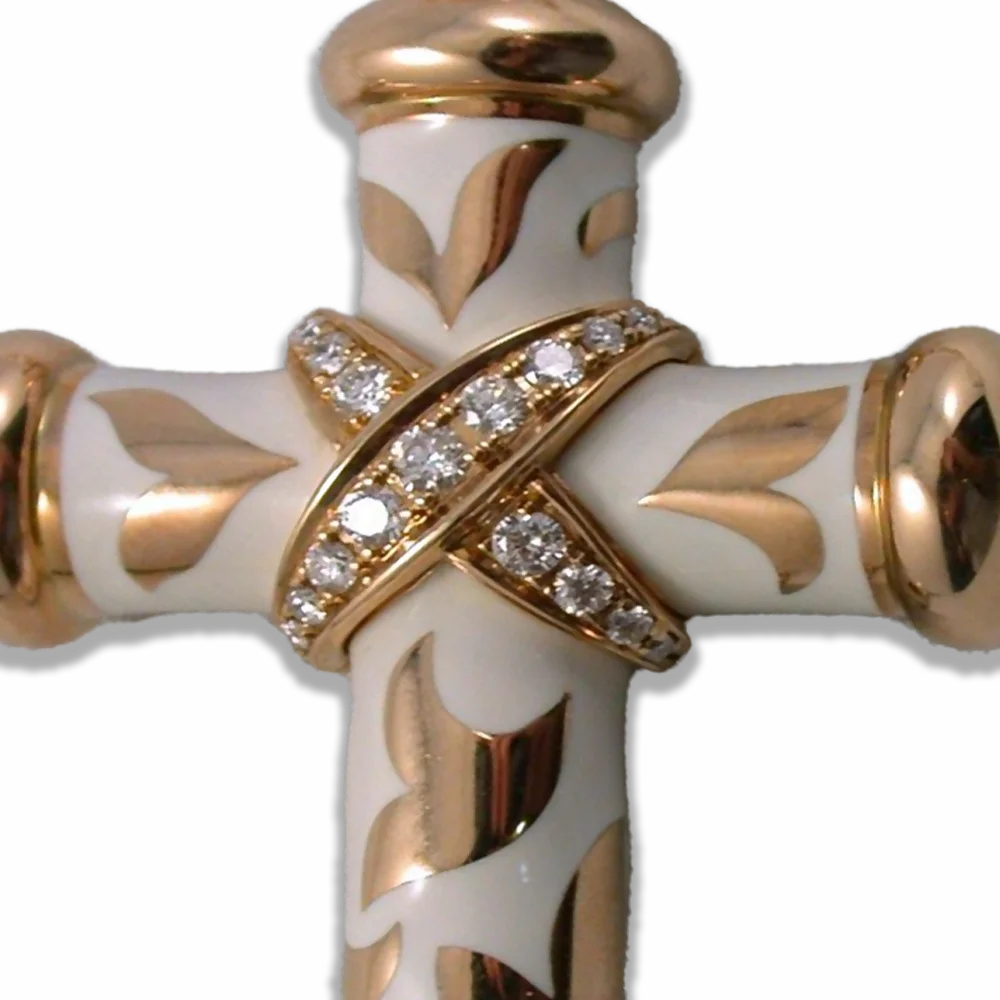 Crosses – Anhänger Roségold · weiß-goldenes Kaltemaille
