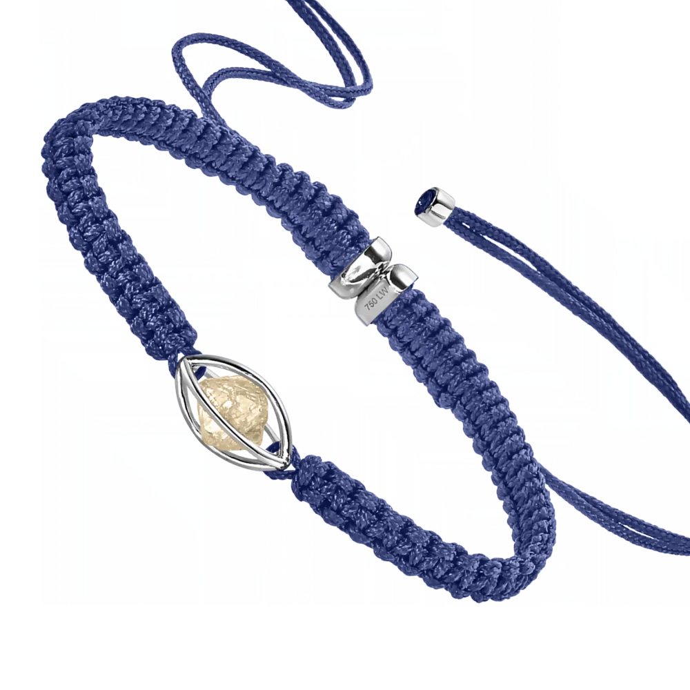 Rough Cut® Macramé Armband Weißgold - blau