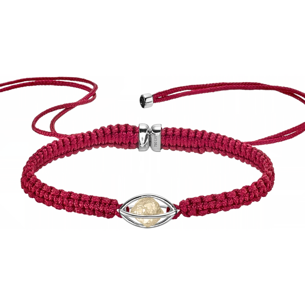 Rough Cut® Macramé Armband Weißgold - rot