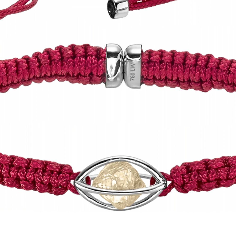 Rough Cut® Macramé Armband Weißgold - rot