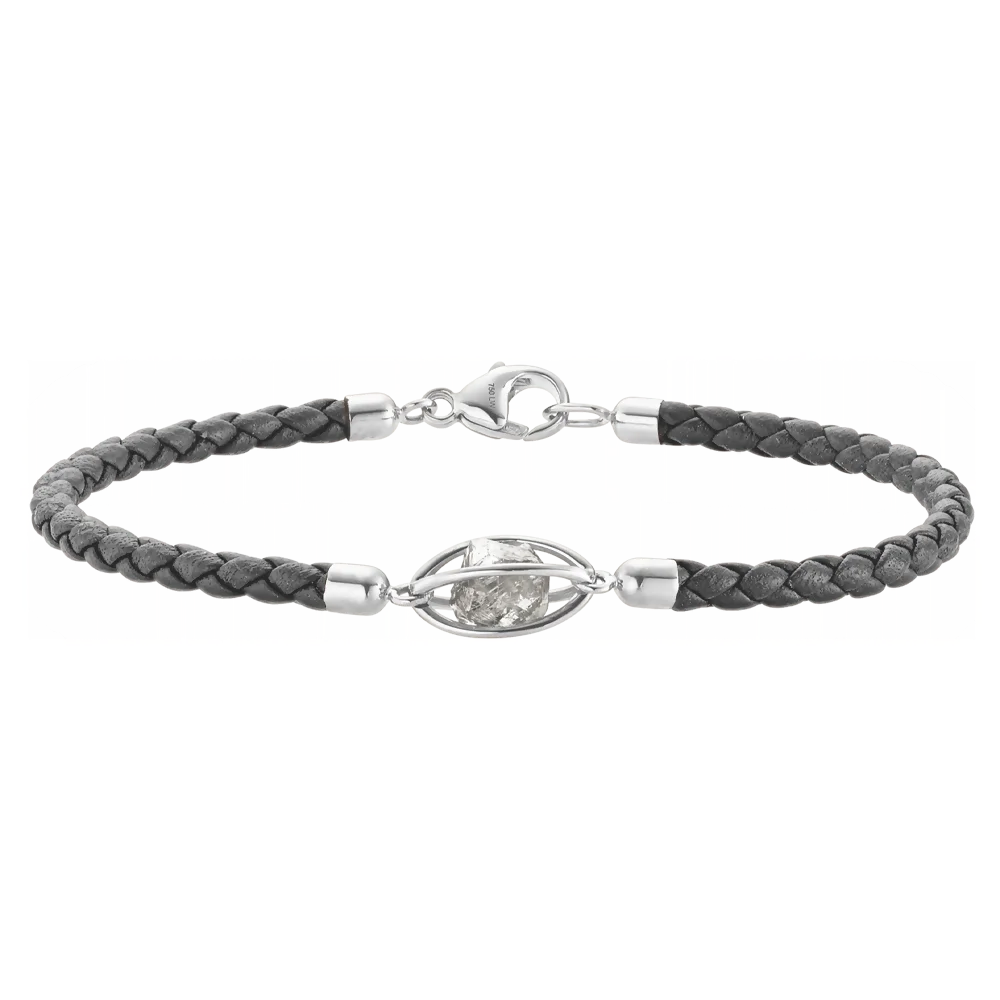 Leo Wittwer Rough Cut® Supreme-Lederarmband – Exklusives Armband aus edlem graphitfarbenem Leder mit 750er Weißgold und hochwertigen Brillanten, meisterhaft gefertigt und online bei Juwelier Schroll in Kitzbühel erhältlich