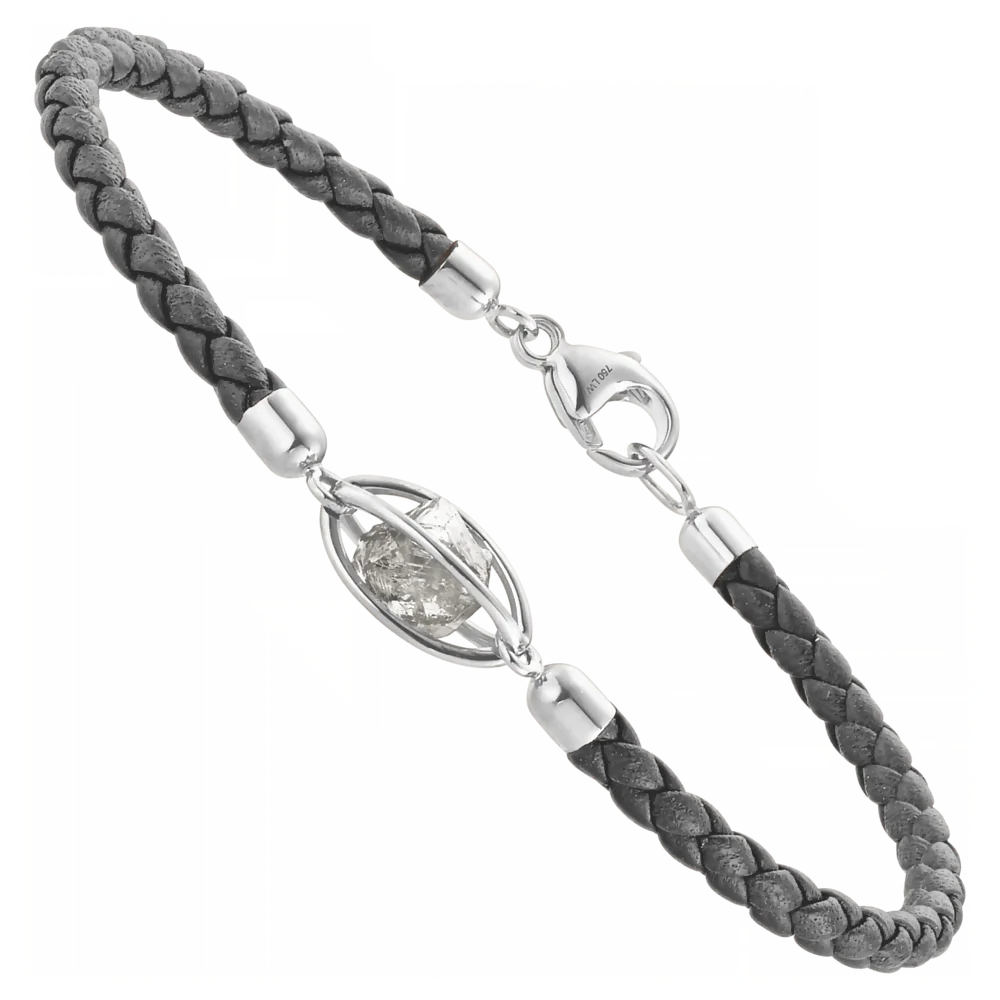 Leo Wittwer Rough Cut® Elite-Lederarmband – Hochwertiges Armband aus edlem graphitfarbenem Leder mit 750er Weißgold und exklusiven Brillanten, luxuriös gefertigt und online bei Juwelier Schroll in Kitzbühel erhältlich