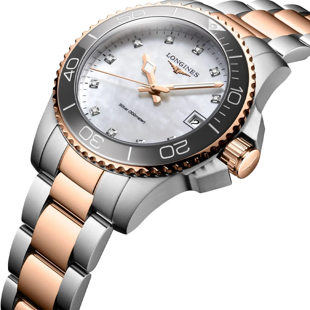 Longines HydroConquest Rosé – Schweizer Luxus-Damenuhr, 32 mm, Saphirglas, Edelstahl bei Juwelier Schroll in Tirol