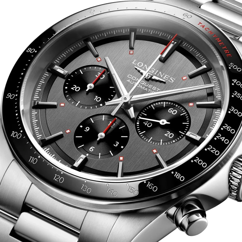 Exklusive Longines Conquest Chronograph – Ski Edition, Edelstahlgehäuse, Saphirglas, Chronographenfunktion bei Juwelier Schroll in Tirol